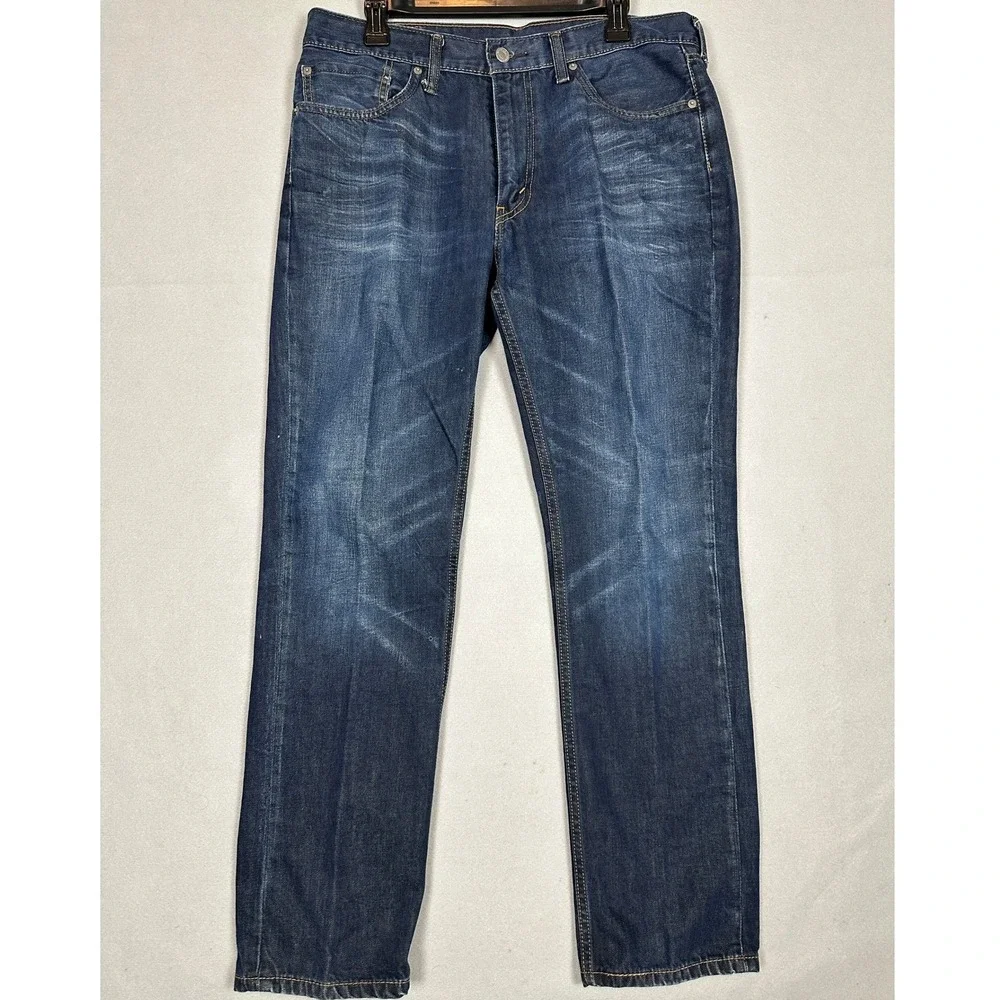 Levis 511 Jeans Mens 36X32 Blue Slim Fit Tapered Leg Distressed Dark Wash Denim